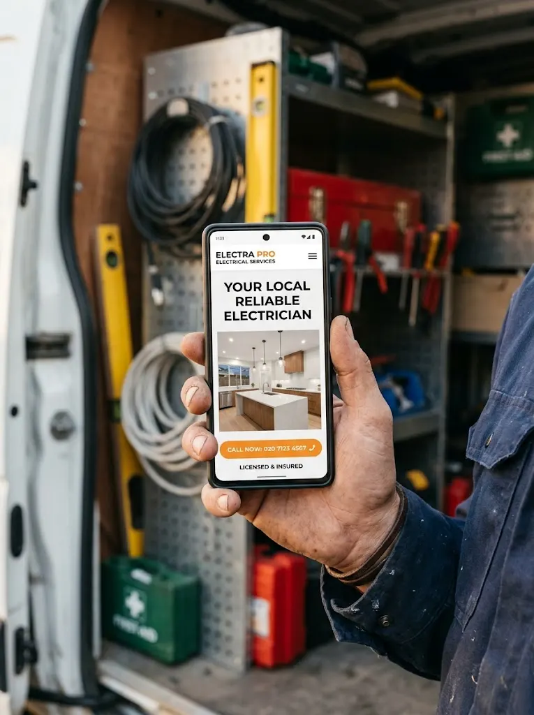 A tradesperson at the back of a van.